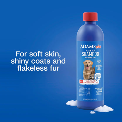 HOTADAMS Plus Flea & Tick Shampoo with Precor for Dogs, Cats, Puppies & Kittens, Flea Shampoo to Treat Infestations, Kills Ticks, Fleas, Flea Eggs & Lice, Cleans and Conditions Coat, 12 Ounces