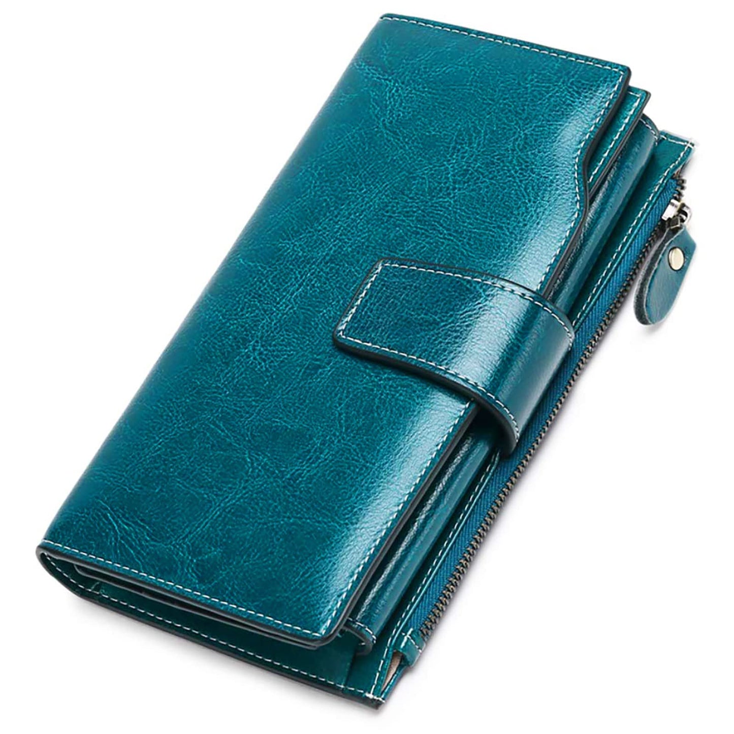 HOTSENDEFN Women Leather Wallets RFID Blocking Clutch Card Holder Ladies Purse with Zipper Pocket