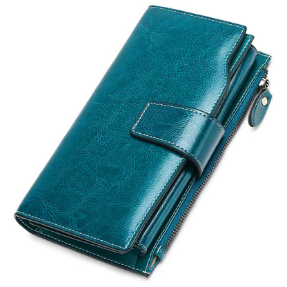 HOTSENDEFN Women Leather Wallets RFID Blocking Clutch Card Holder Ladies Purse with Zipper Pocket
