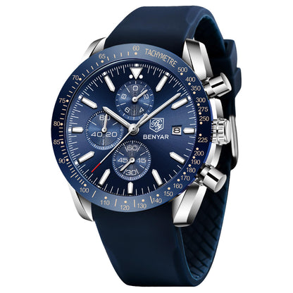 HOTBENYAR Mens Watches Quartz Movement Chronograph Leather Strap Fashion Business Sport Design 30M Waterproof Scratch Resistant Elegant Gifts for Men