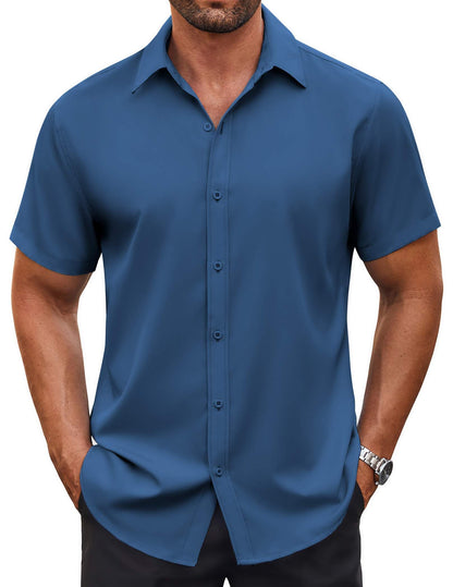 HOTCOOFANDY Men's Button Down Shirt Short Sleeve Dress Shirt Casual Beach Summer Wedding Shirt