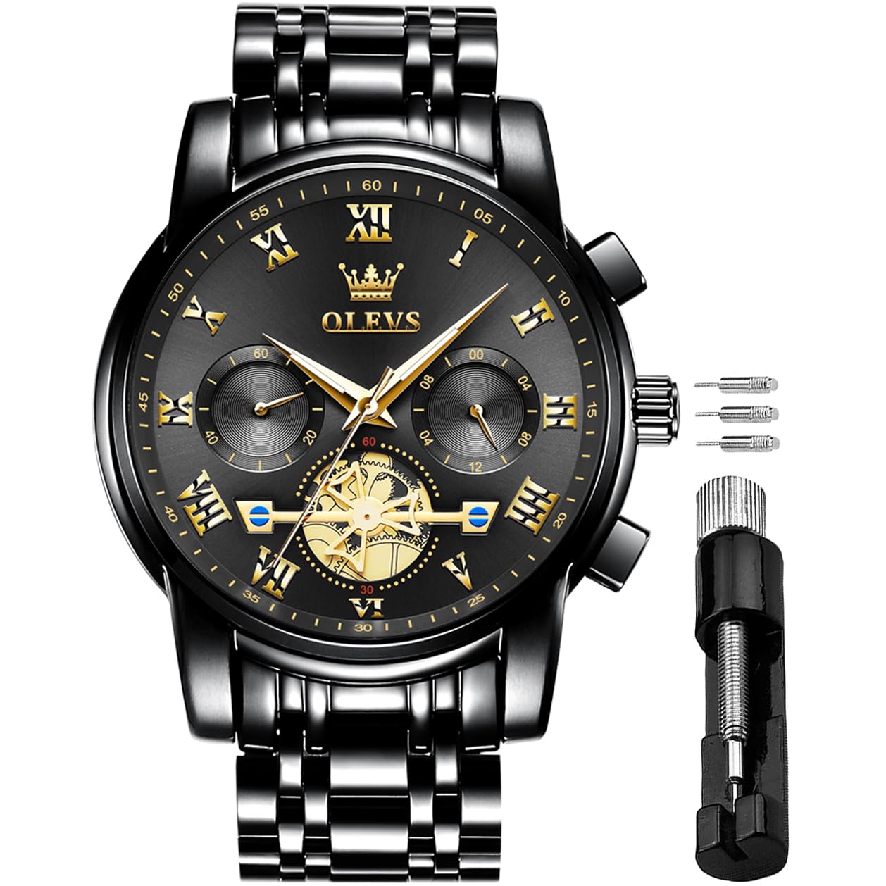 HOTOLEVS Men's Waterproof Watches Stainless Steel Waterproof Chronograph Wrist Watches Luxury Dress White Luminous Big Face Analog Quartz Male Watches