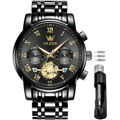 HOTOLEVS Men's Waterproof Watches Stainless Steel Waterproof Chronograph Wrist Watches Luxury Dress White Luminous Big Face Analog Quartz Male Watches