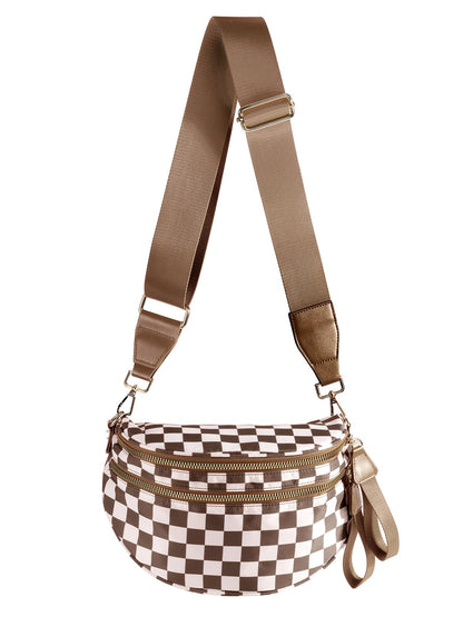 HOTBlack and White Checkered Crossbody Bag Bum Bag for Women,Spacious Checkered Purse Fanny Packs Belt Bag
