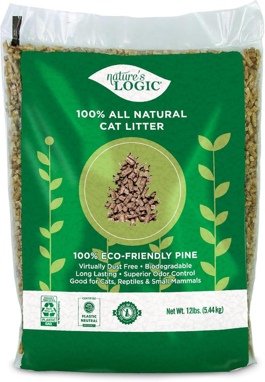 HOTNature's Logic 100% Natural Pine Pellet Cat Litter - Dust-Free, Unscented, Biodegradable - Safe for Cats, Kittens, Reptiles & Small Pets - Highly Absorbent - 12 lb Bag