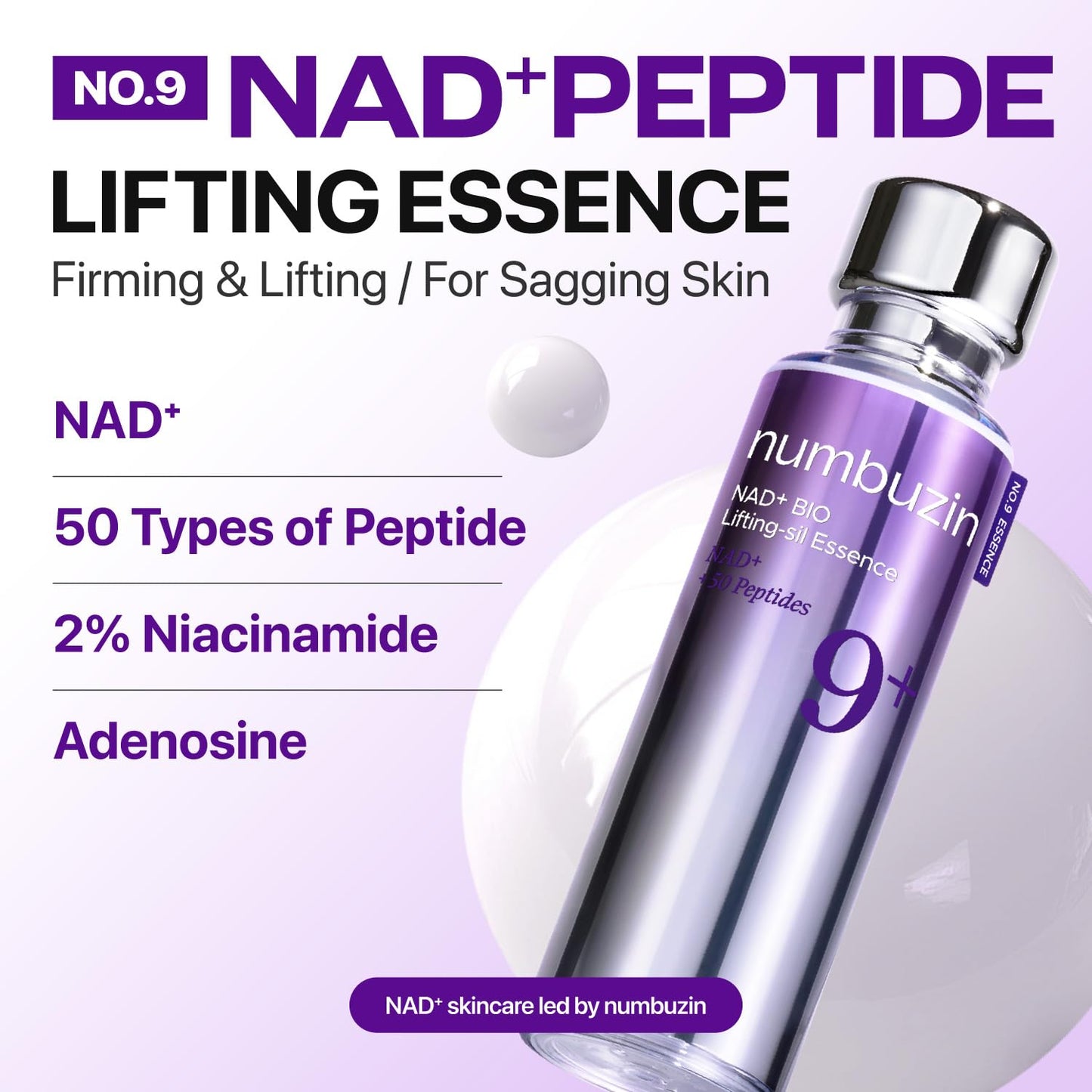 HOTnumbuzin No.9 NAD+ Peptide Serum for Face, Neck and Body - for anti-aging, Sagging Skin, Fine Lines & Elasticity, Lifting, Hydrating & Skin Tightening Formula, Korean Skincare 1.69 fl oz