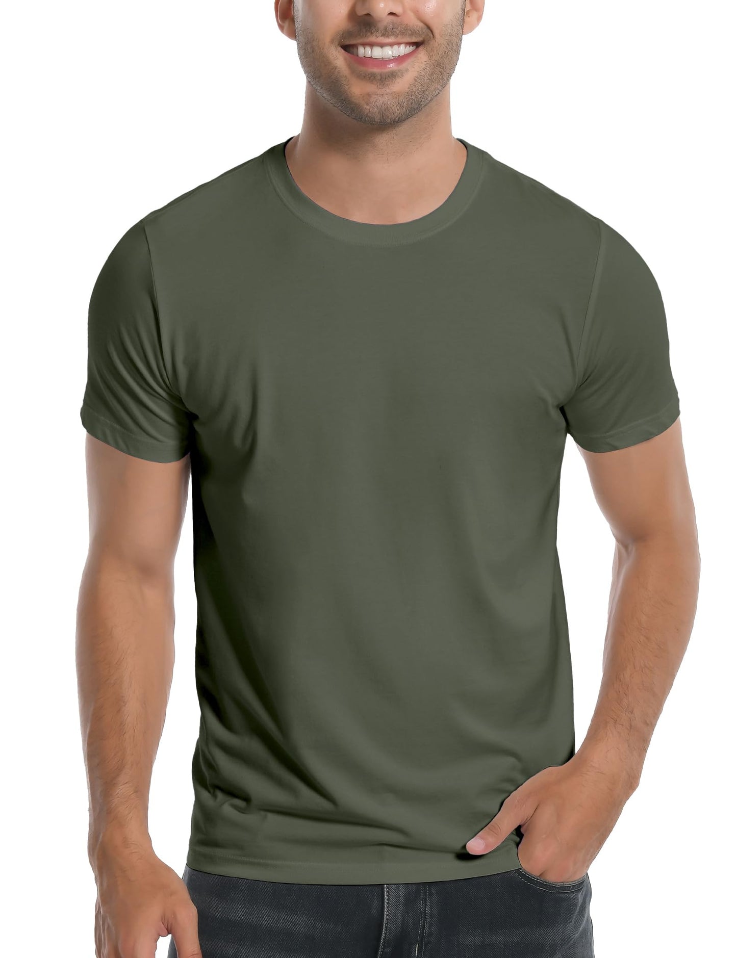 HOTPioneer Camp Mens Bamboo Shirts Ultra Soft Plain Tshirts for Men Cooling Crew Neck Casual Basic Tee Shirt Undershirt