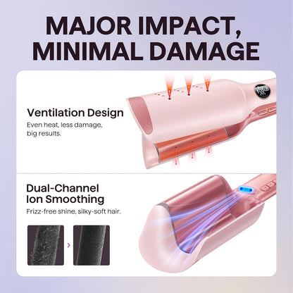 HOTWavytalk Power Wave Hair Crimper, Curling Iron Hair Crimper Waver, Ventilation Design for Less Damage, Ionic Reduces Frizz, Effortless-Waver, Dual Voltage Crimping Iron, Pink