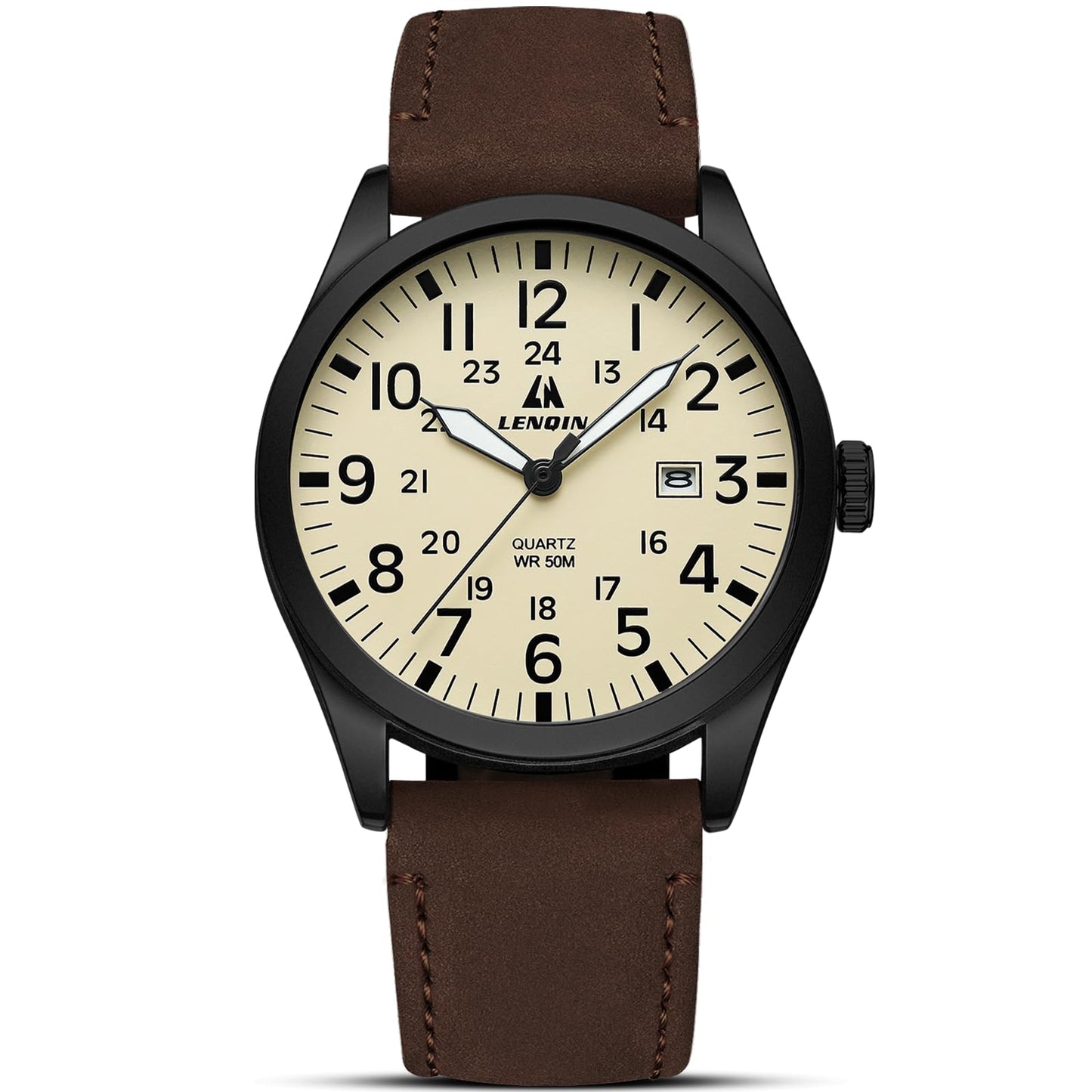 HOTLN LENQIN Mens Watches Stainless Steel Analog Quartz Watch for Men Easy Reader 38 mm Fashion Business Waterproof Men's Wrist Watches with Date and Expansion Band