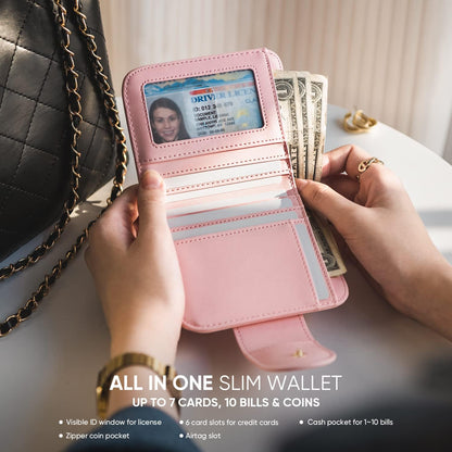 HOTVulkitty Womens Small Wallet for Air Tag RFID Blocking Vegan Leather Air Tag Wallet for Women
