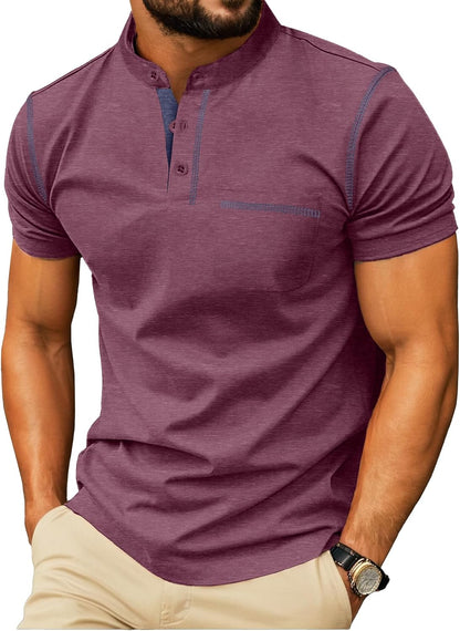 HOTSailwind Mens Henley Shirts Short Sleeve Summer Casual Classic Cotton T Shirts Pocket Button Shirt