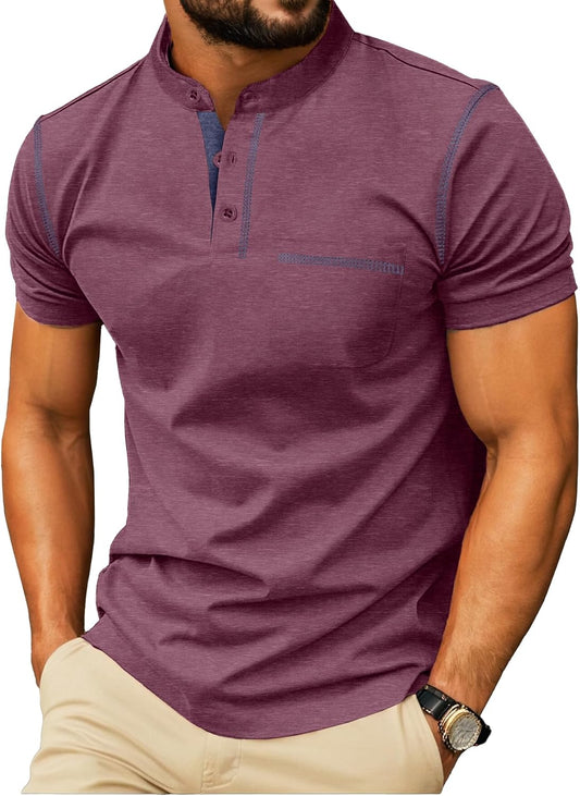 HOTSailwind Mens Henley Shirts Short Sleeve Summer Casual Classic Cotton T Shirts Pocket Button Shirt