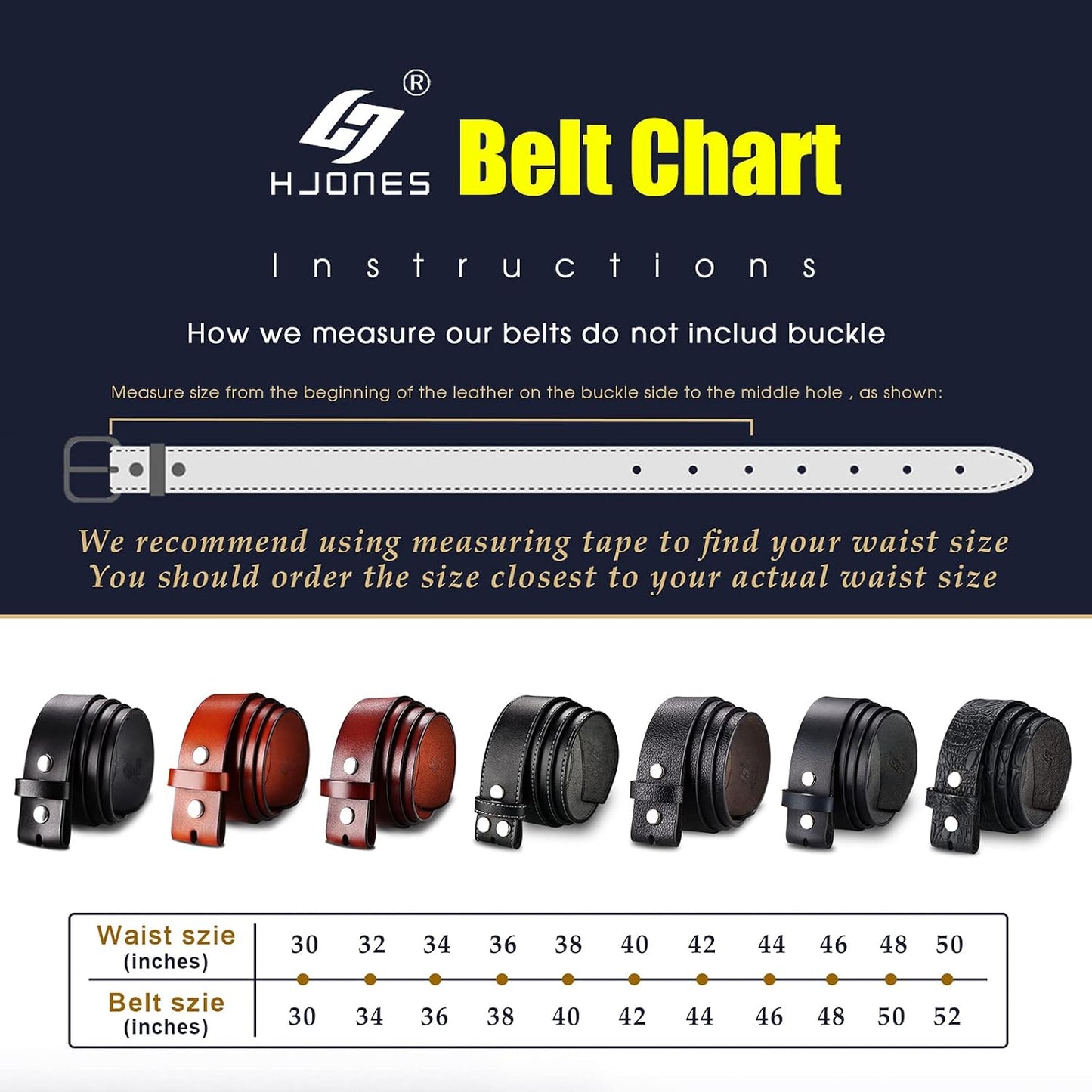 HOTHJones Western Belts for Men without Buckle,Cowboy Belt Buckles for Men,1.5" Wide Genuine Leather Belt No Buckle