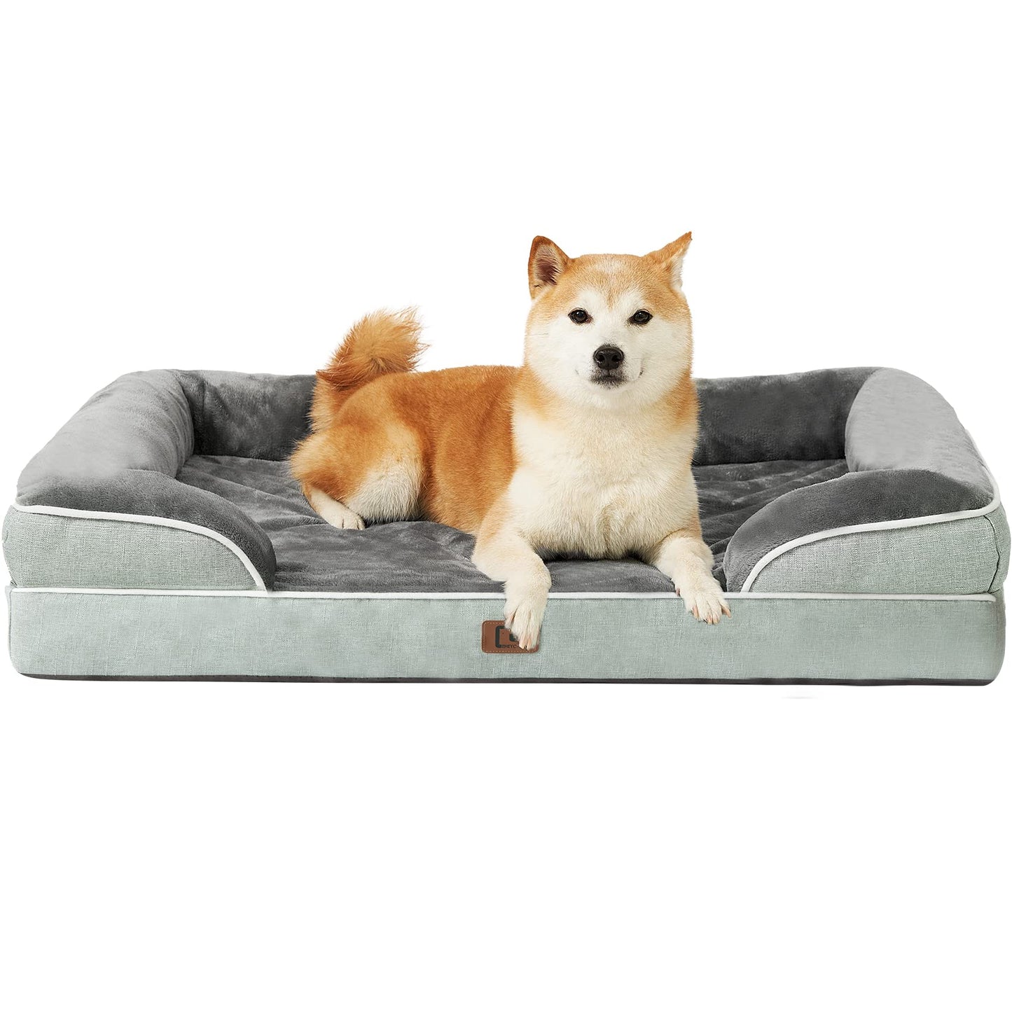 HOTEHEYCIGA Orthopedic Dog Beds for Extra Large Dogs 44x32Inch, Polyurethane Foam XL Pet Bed with Sides, Non-Slip and Egg-Crate Foam Big Dog Couch Bed with Washable Removable Cover, Grey