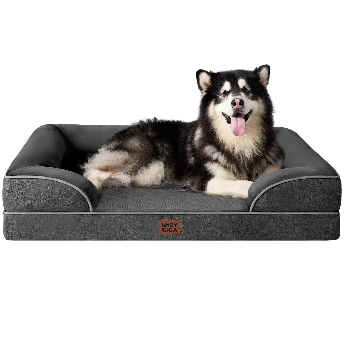HOTEHEYCIGA Orthopedic Dog Beds for Extra Large Dogs 44x32Inch, Polyurethane Foam XL Pet Bed with Sides, Non-Slip and Egg-Crate Foam Big Dog Couch Bed with Washable Removable Cover, Grey
