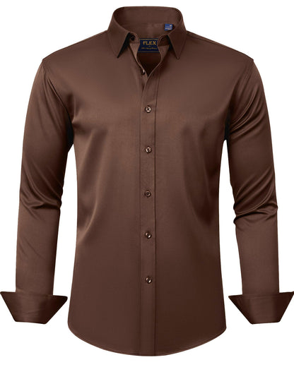 HOTJ.VER Men's Dress Shirts Solid Long Sleeve Stretch Wrinkle-Free Formal Shirt Business Casual Button Down Shirts