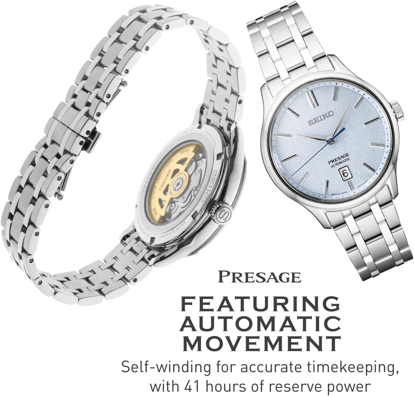 HOTSEIKO SRP53- Presage Collection - Patterned Stone Blue Dial - Stainless Steel Wrist Band, Sapphire Crystal Display - Water-Resistant 30M