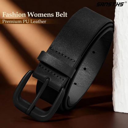 HOTSANSTHS Womens Belt with Same Color Square Buckle, 9 Hole Adjustable Flexible PU Leather Belt for Women Jeans Pants Dresses