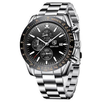 HOTBENYAR Mens Watches Quartz Movement Chronograph Leather Strap Fashion Business Sport Design 30M Waterproof Scratch Resistant Elegant Gifts for Men