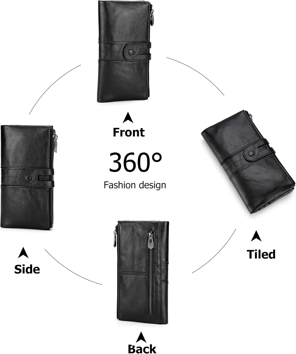 HOTmyfriday Women's RFID Blocking Genuine Leather Wallet, Bifold Long Clutch Wallet Money Clips Ladies Card Holder Purse