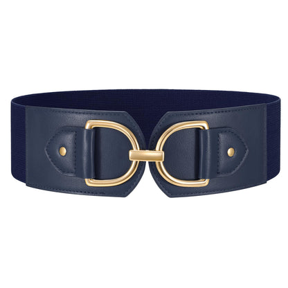 HOTWERFORU Women Elastic Wide Waist Belts for Dresses Fashion Wide Stretchy Belts for Women Big Gold Buckle Thick Dress Belt
