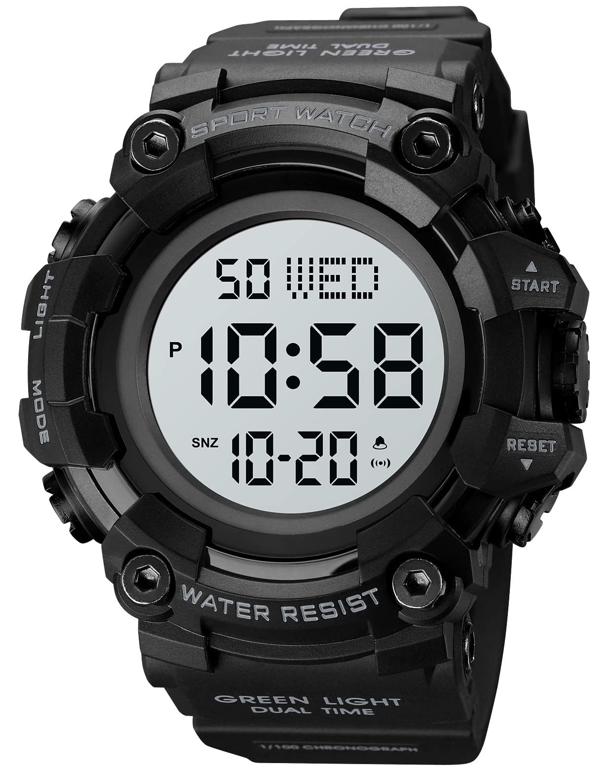HOTXCZAP Men's Black Sports Watch - Large Face Chronograph Military Wristwatch with Luminous Hands, Waterproof Casual Silicone Strap for Outdoor and Daily Use - Gift for Men