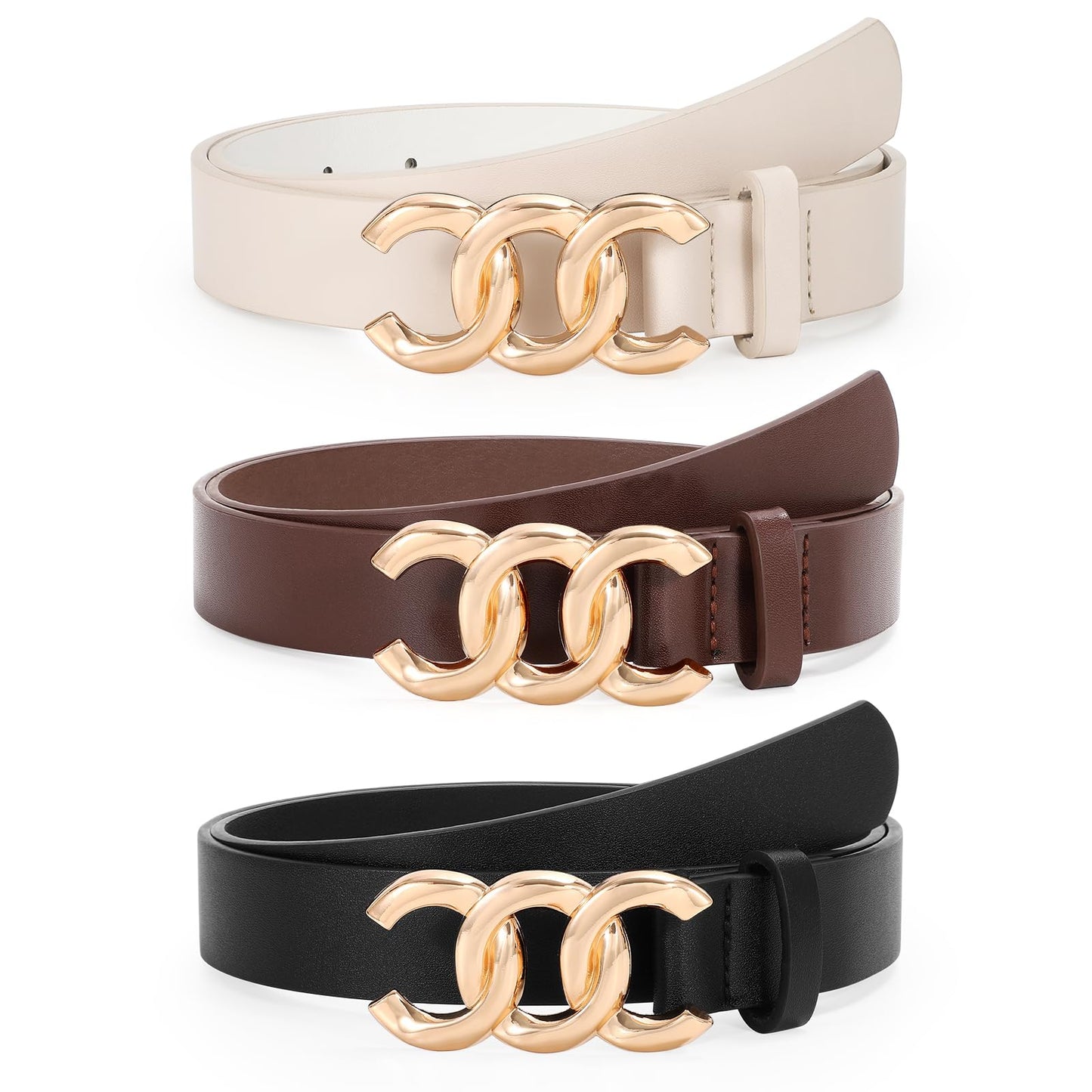 HOTTRIWORKS 3 Pack Women's Belts for Jeans Pants Fashion Waist Belts for Ladies Leather Belts