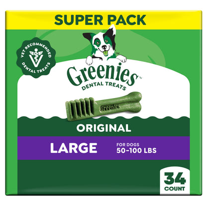 HOTGreenies Large Natural Dental Dog Treats, Original Flavor, 24 Count | Veterinarian-recommended, 47% less tartar & 40% less plaque in 28 days, cleans to gumline, for dogs 50-100 lbs, 36 oz. Pack