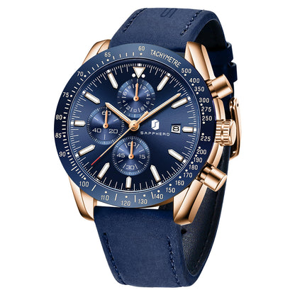 HOTBENYAR Mens Watches Quartz Movement Chronograph Leather Strap Fashion Business Sport Design 30M Waterproof Scratch Resistant Elegant Gifts for Men