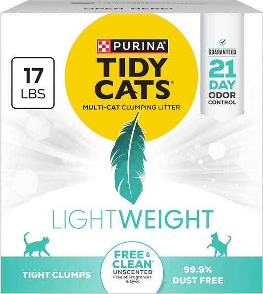HOTPurina Tidy Cats LightWeight Free and Clean Unscented, Multi-Cat, Clumping, 99.9 Percent Dust Free Cat Litter - 17 lb. Box