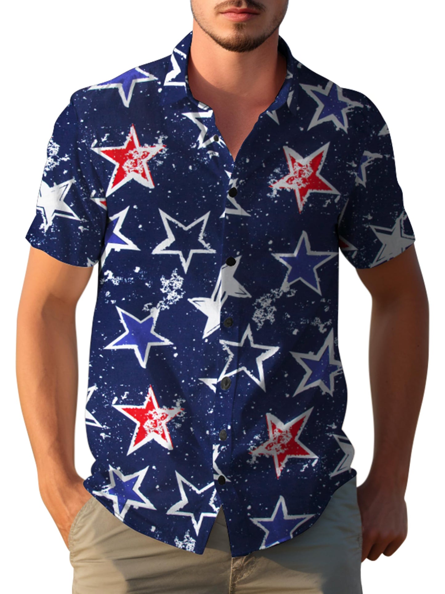 HOTYoimira 4th of July Shirts for Men,Patriotic Grunge Concept USA Flag Button-Down Casual Short Sleeve Hawaiian Shirts for Men