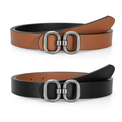 HOTTRIWORKS Reversible Leather Belt for Women with Gold Buckle Ladies Leather Belt for Jeans Pants