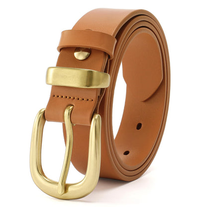 HOTWomens Belts for Jeans 1.1" Width Ladies Belts for Dresses Full Grain Leather Gold Buckle Belt Gift Box
