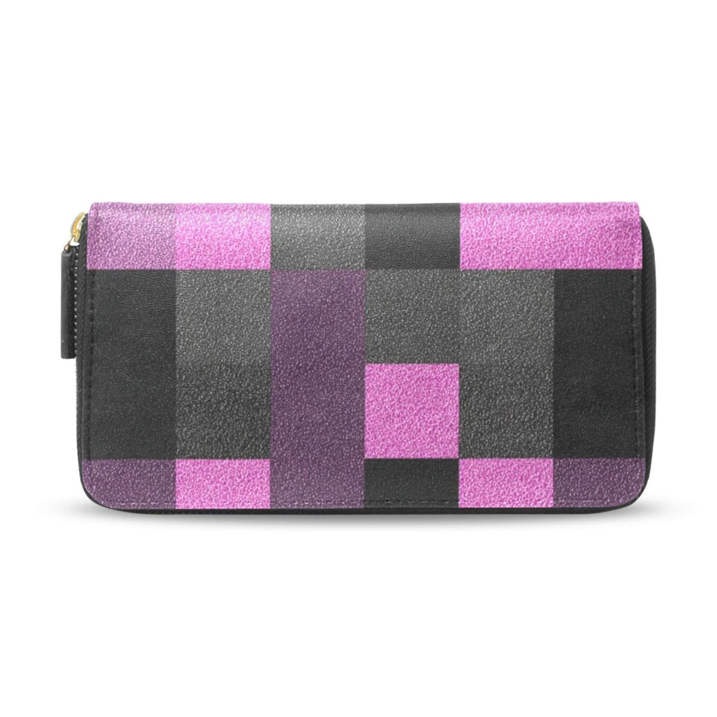 HOTWomens Long Leather Wallet Zip Around Clutch Purse Large Capacity Card Holder Organizer Pink Grid Roses
