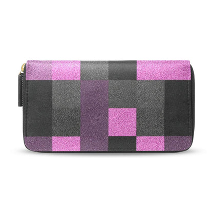 HOTWomens Long Leather Wallet Zip Around Clutch Purse Large Capacity Card Holder Organizer Pink Grid Roses