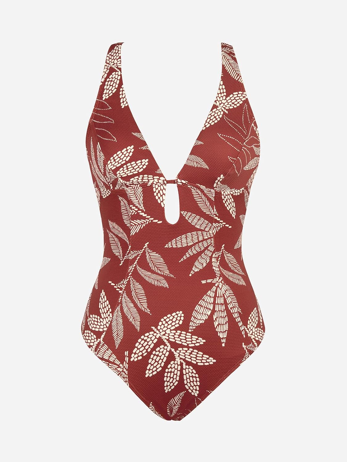 HOTCUPSHE Women's One Piece Swimsuit Deep V Bathing Suit Ring Back | Adjustable Straps, Removable Soft Cups, Open Back, O-Ring Detail, Textured Fabric, Keyhole Cutouts, Standard Coverage