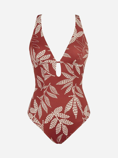 HOTCUPSHE Women's One Piece Swimsuit Deep V Bathing Suit Ring Back | Adjustable Straps, Removable Soft Cups, Open Back, O-Ring Detail, Textured Fabric, Keyhole Cutouts, Standard Coverage