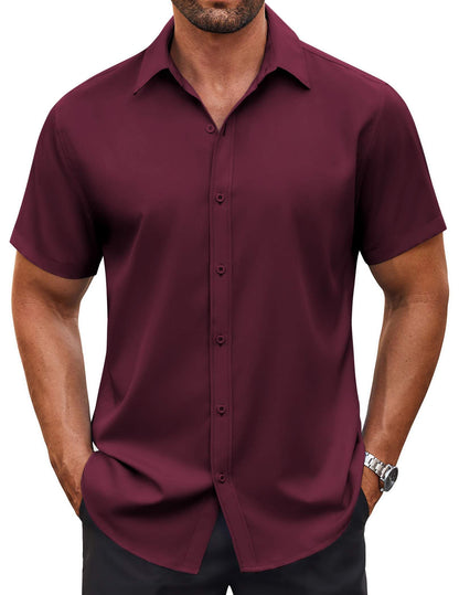 HOTCOOFANDY Men's Button Down Shirt Short Sleeve Dress Shirt Casual Beach Summer Wedding Shirt