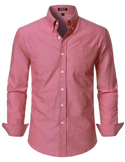 HOTJEMITOP Men's Classic Lightweight Oxford Button Down Collar Shirts Business Casual Long Sleeve Dress Shirt with Pocket
