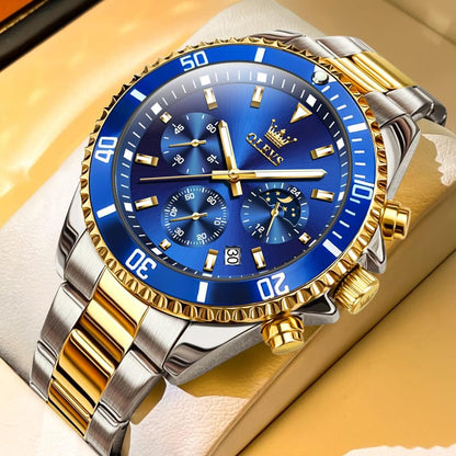 HOTOLEVS Men's Waterproof Watches Stainless Steel Waterproof Chronograph Wrist Watches Luxury Dress White Luminous Big Face Analog Quartz Male Watches
