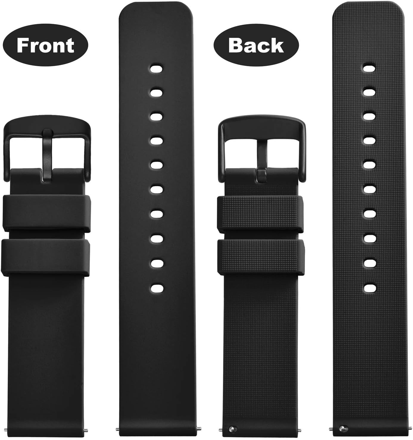 HOTWOCCI 20mm Silicone Watch Band, Quick Release Rubber Replacement Strap with Black Stainless Steel Buckle (Black)