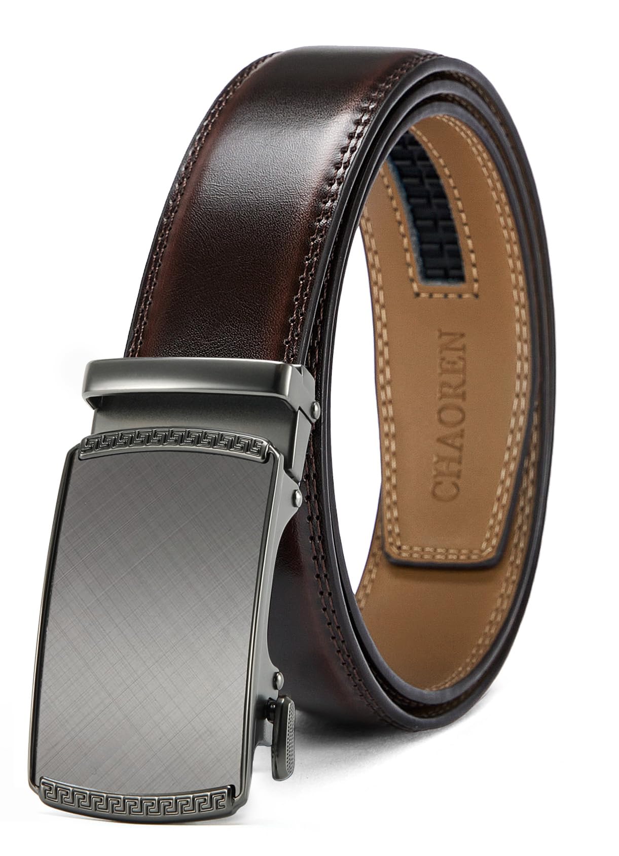 HOTCHAOREN Mens Belt Leather Ratchet Belt - Customizable Fit, Effortless Style (35mm)