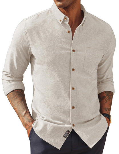 HOTPJ PAUL JONES Mens Dress Shirts Linen Button Down Business Casual Shirts | Long Sleeve, Classic Fit, Cotton Linen, Untucked Shirts for Beach Summer Wedding,Spring Fall Winter, Lightweight with Pocket