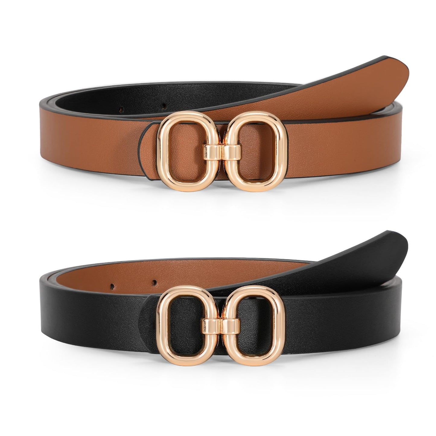 HOTTRIWORKS Reversible Leather Belt for Women with Gold Buckle Ladies Leather Belt for Jeans Pants