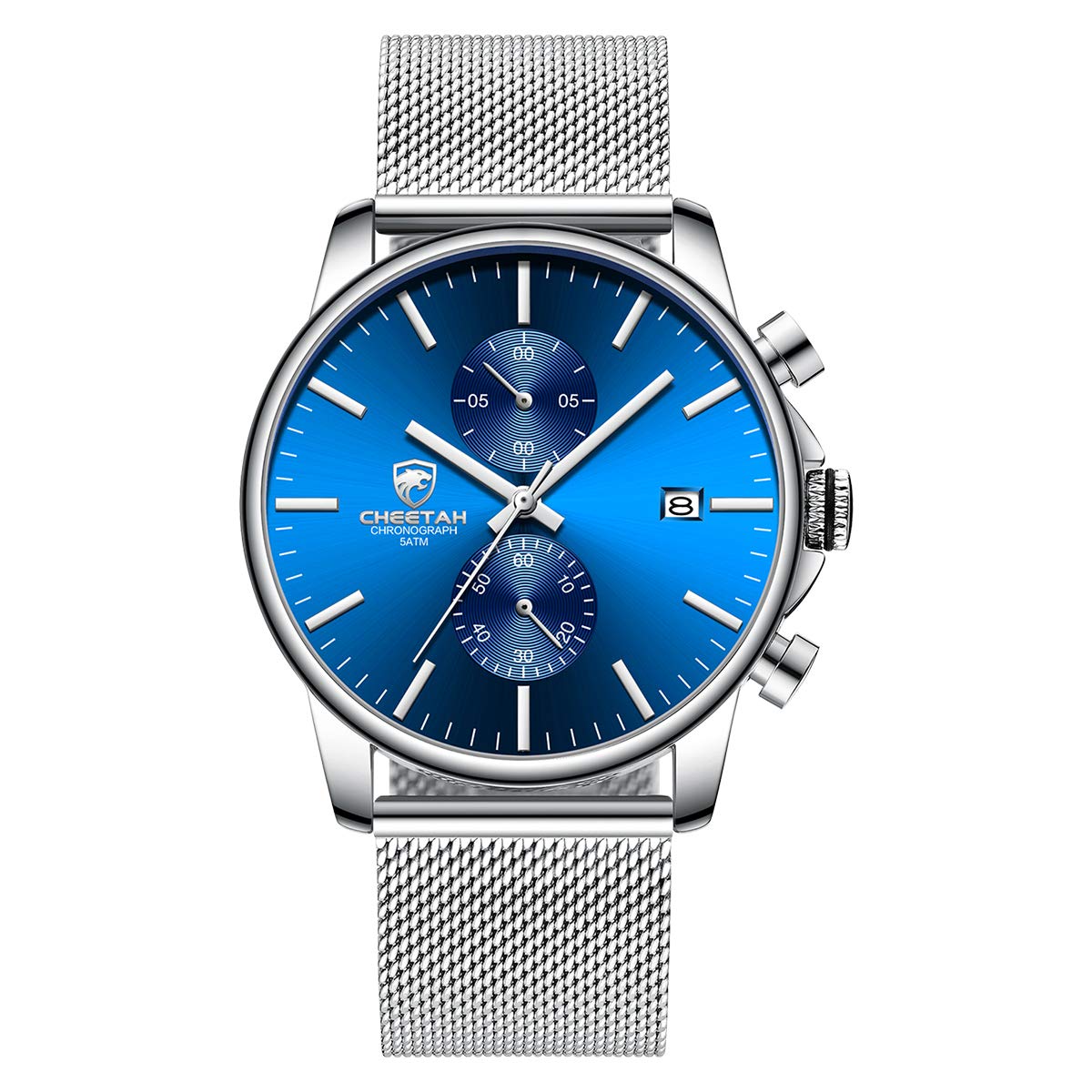HOTGOLDEN HOUR Mens Watch Fashion Sleek Minimalist Quartz Analog Mesh Stainless Steel Waterproof Chronograph Watches for Men with Auto Date