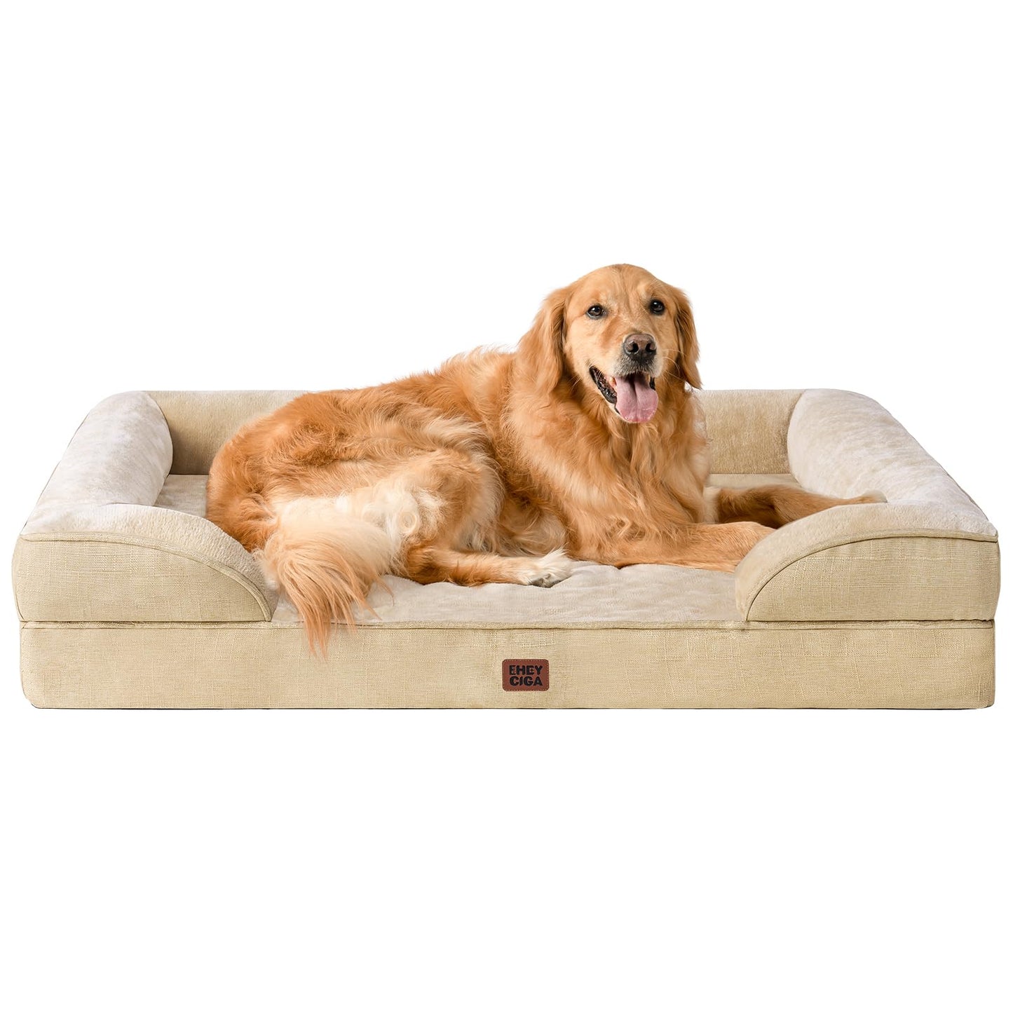 HOTEHEYCIGA Orthopedic Dog Beds for Extra Large Dogs 44x32Inch, Polyurethane Foam XL Pet Bed with Sides, Non-Slip and Egg-Crate Foam Big Dog Couch Bed with Washable Removable Cover, Grey
