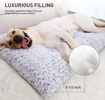 HOTKSIIA Washable Dog Bed Deluxe Plush Dog Crate Beds Comfy Kennel Pad Anti-Slip Pet Sleeping Mat for Large, Jumbo, Medium, Small Dogs Breeds, 35" x 23", Gray