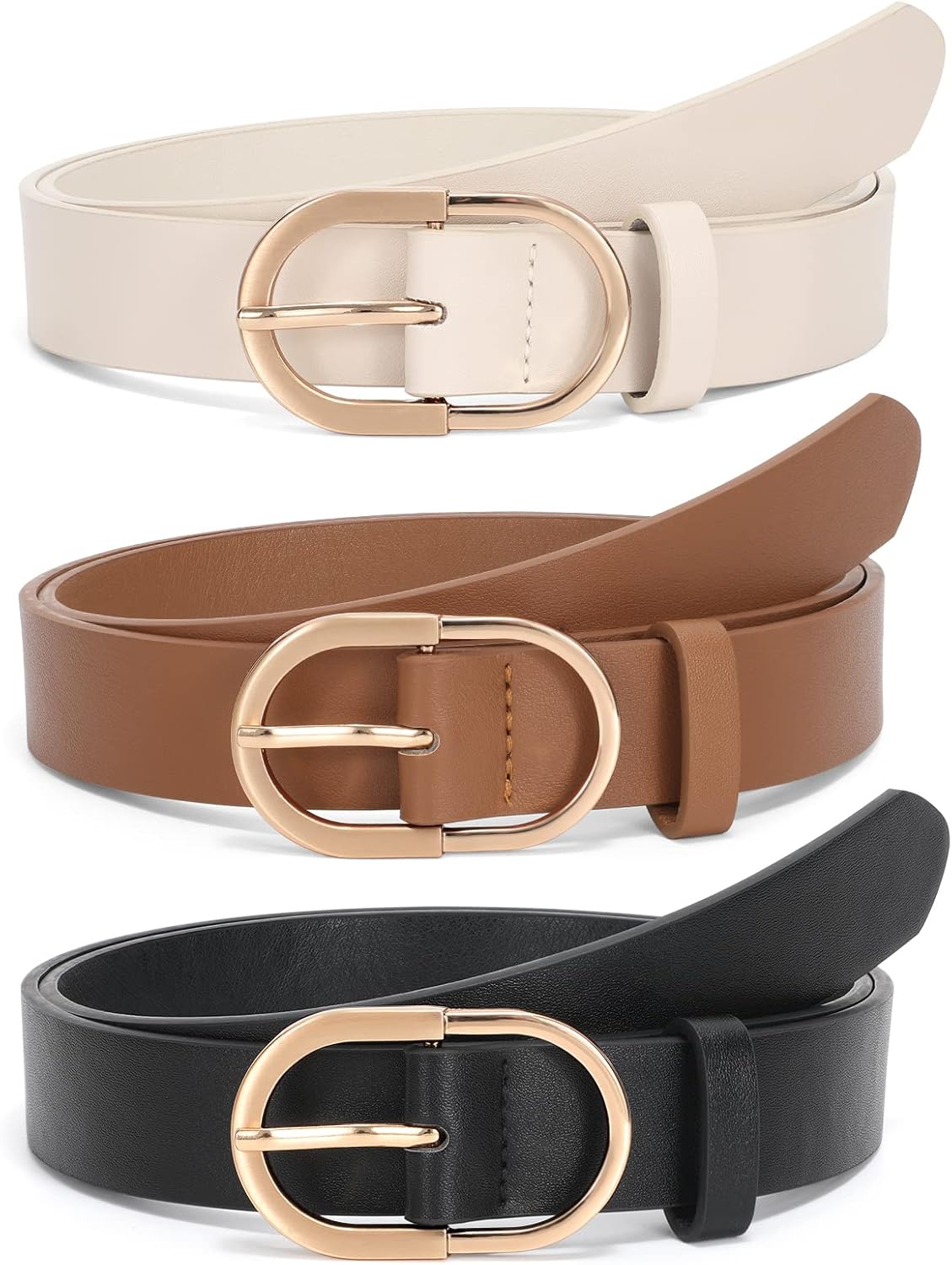 HOTJASGOOD Women’s Leather Belts for Jeans Pants Fashion Ladies Belt with Gold Buckle