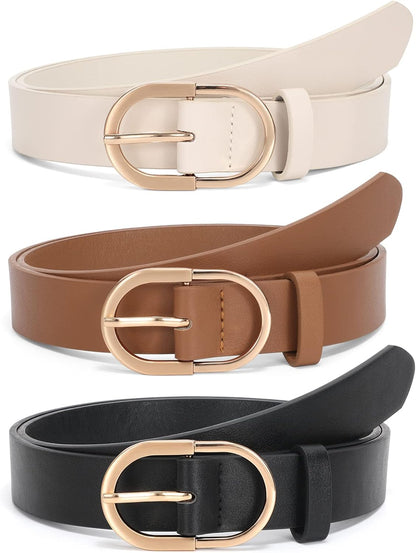 HOTJASGOOD Women’s Leather Belts for Jeans Pants Fashion Ladies Belt with Gold Buckle