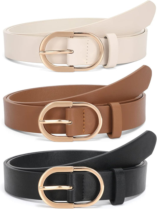 HOTJASGOOD Women’s Leather Belts for Jeans Pants Fashion Ladies Belt with Gold Buckle